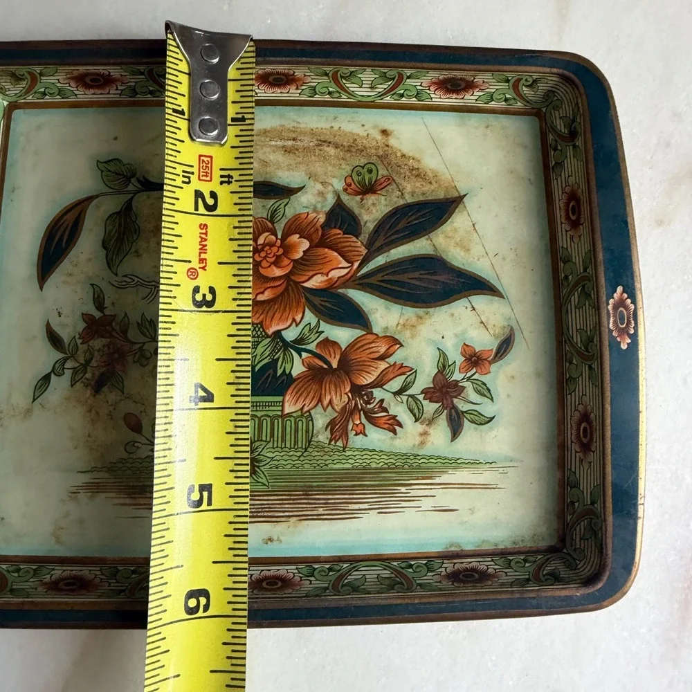 Vintage Daher Decorated Ware Tin Tray Made in England Floral Chinoiserie 8x6